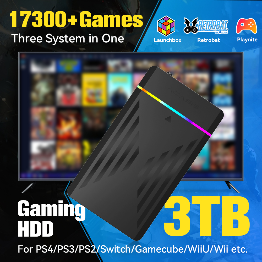 Gaming Console Video Game - 3TB portátil Gaming HDD LaunchBox/Retrobat/Playnite Retro